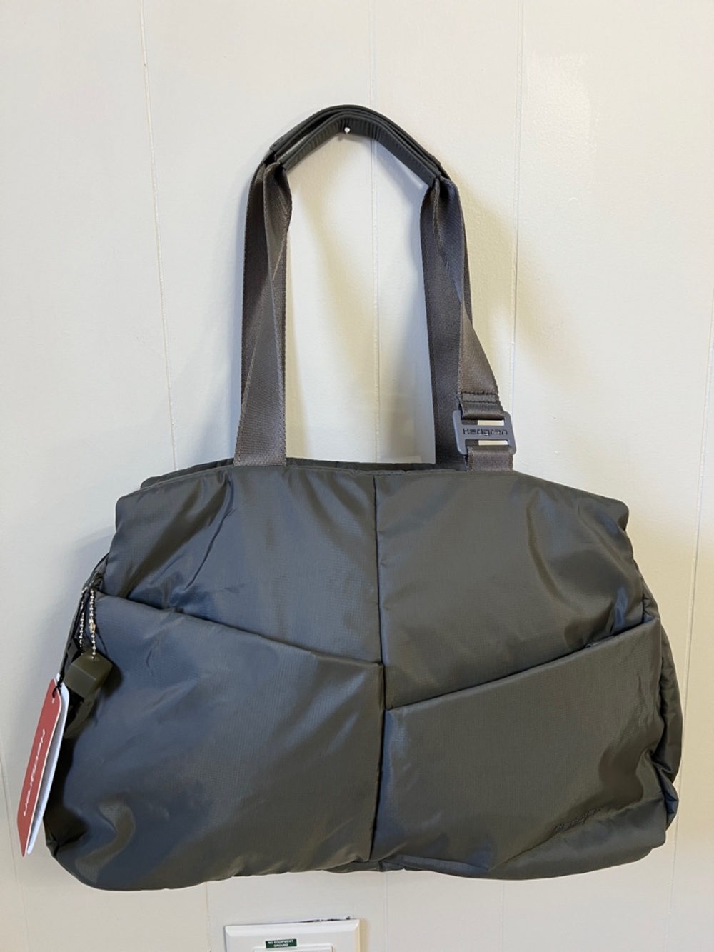 NEW Hedgren Pilates Logica Shoulder Tote Nylon Gym Bag 228 Castle Rock Grey